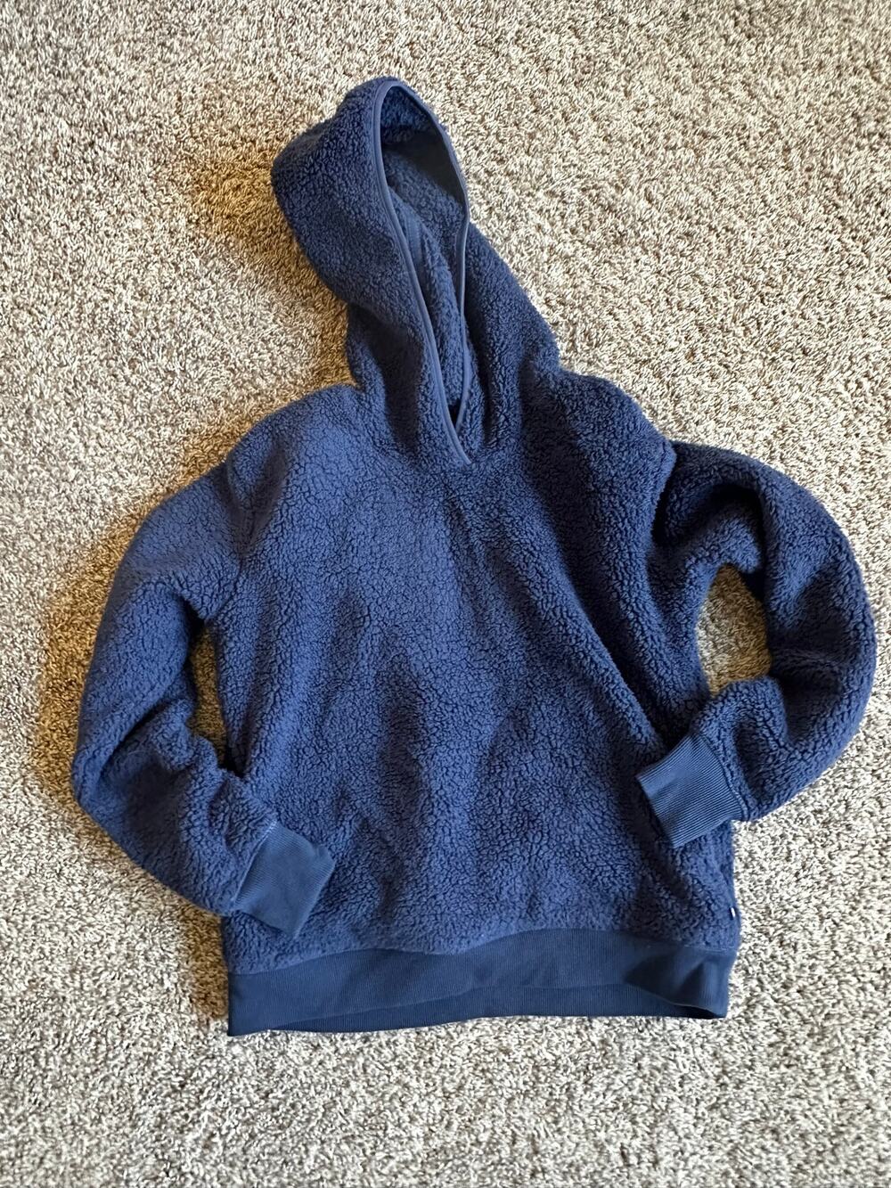 Athleta Girl Girls Size L 12 Navy Blue Sherpa Fleece Pullover Hoodie